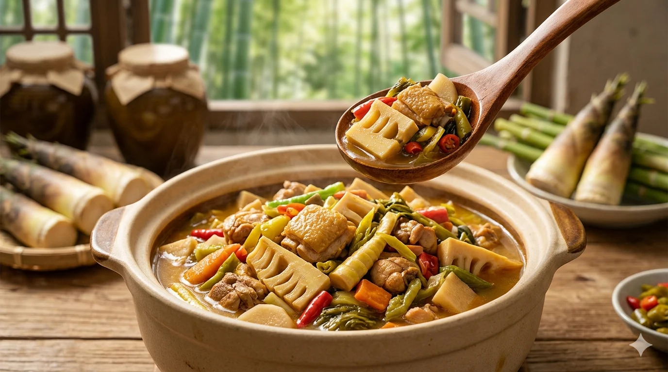 方竹笋泡菜坛子鸡：酸爽入味一口上瘾相关配图