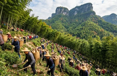 金佛山方竹笋开山节盛况：千人同采笋相关配图