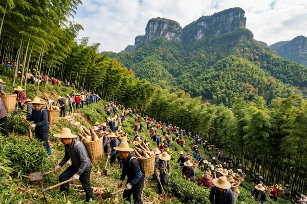 金佛山方竹笋开山节盛况：千人同采笋相关配图