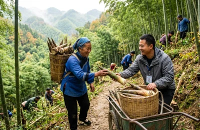 正安方竹笋采收忙：驻村干部下山帮卖笋相关配图